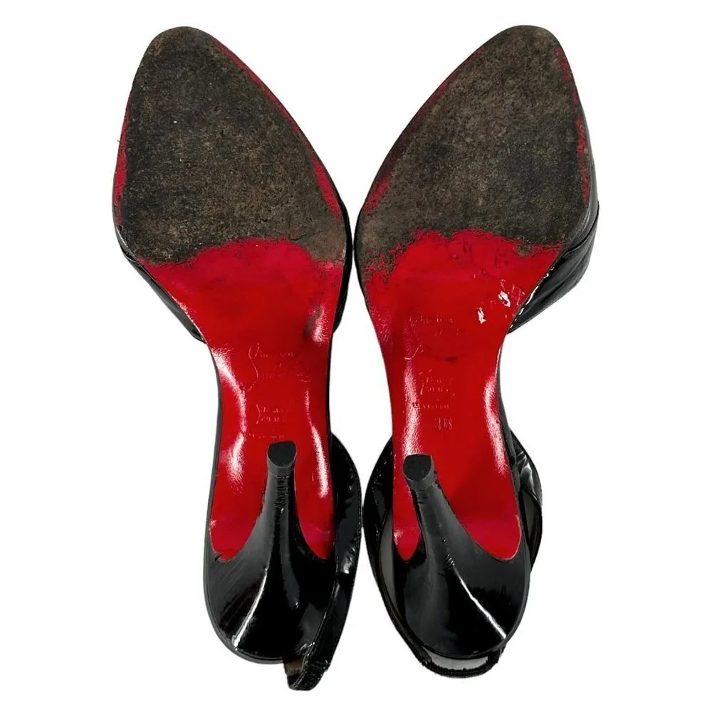 Christian Louboutin Black Leather & Patent Slingback Heels Size 38 Pumps - Image 10