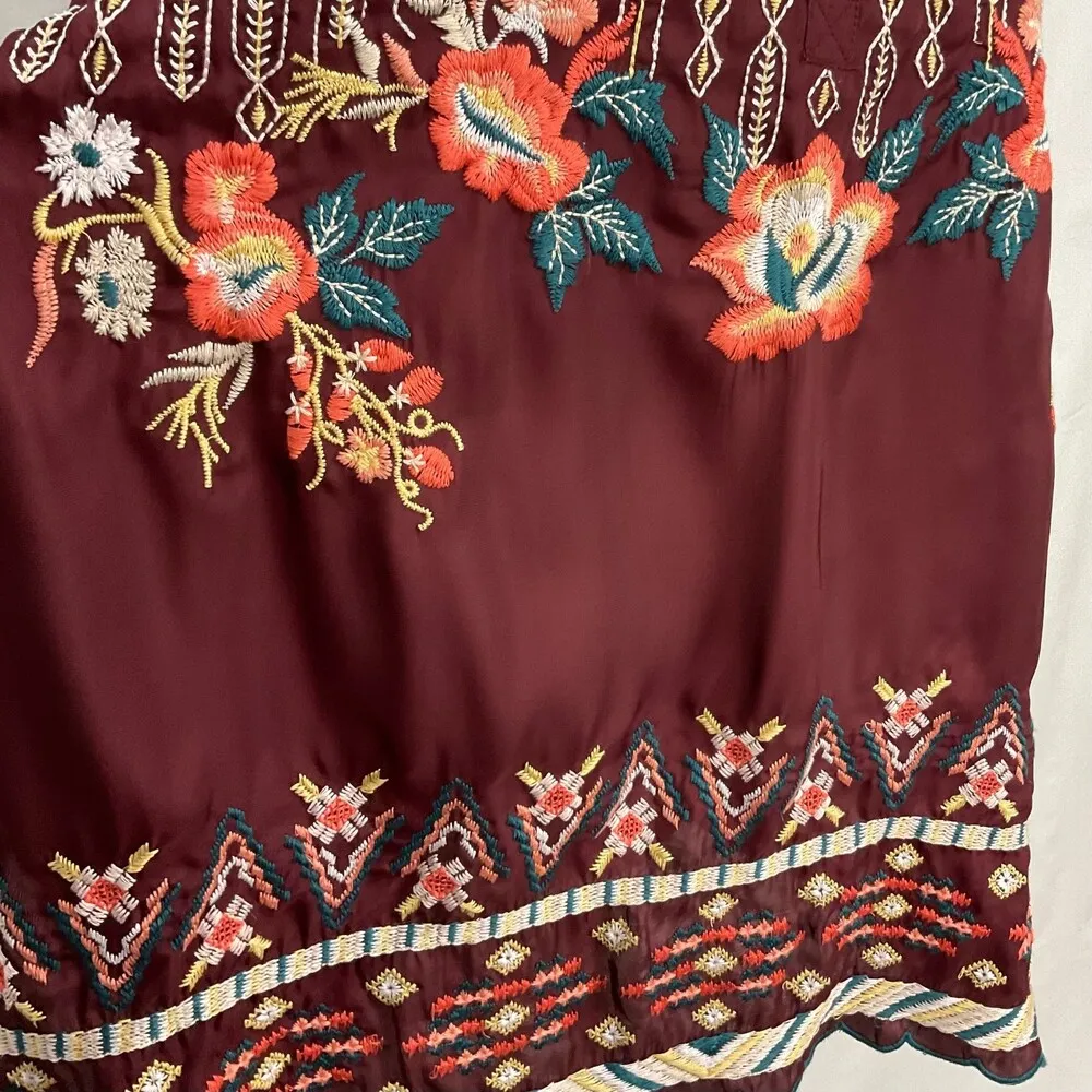 Embroidered Floral Boho Tunic Top Sz Small Karyn Seo Navi Bohemian Silky - Image 7