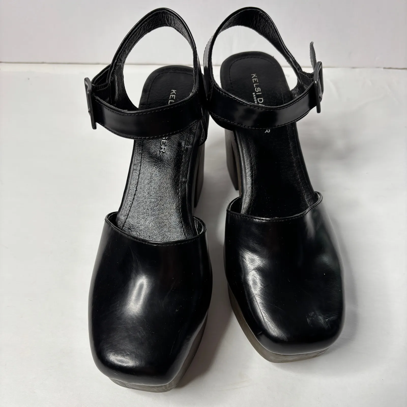 Kelsi Dagger Brooklyn Kendall Platform Heel Black Leather & Wood Sz 8 Shoes - Image 2