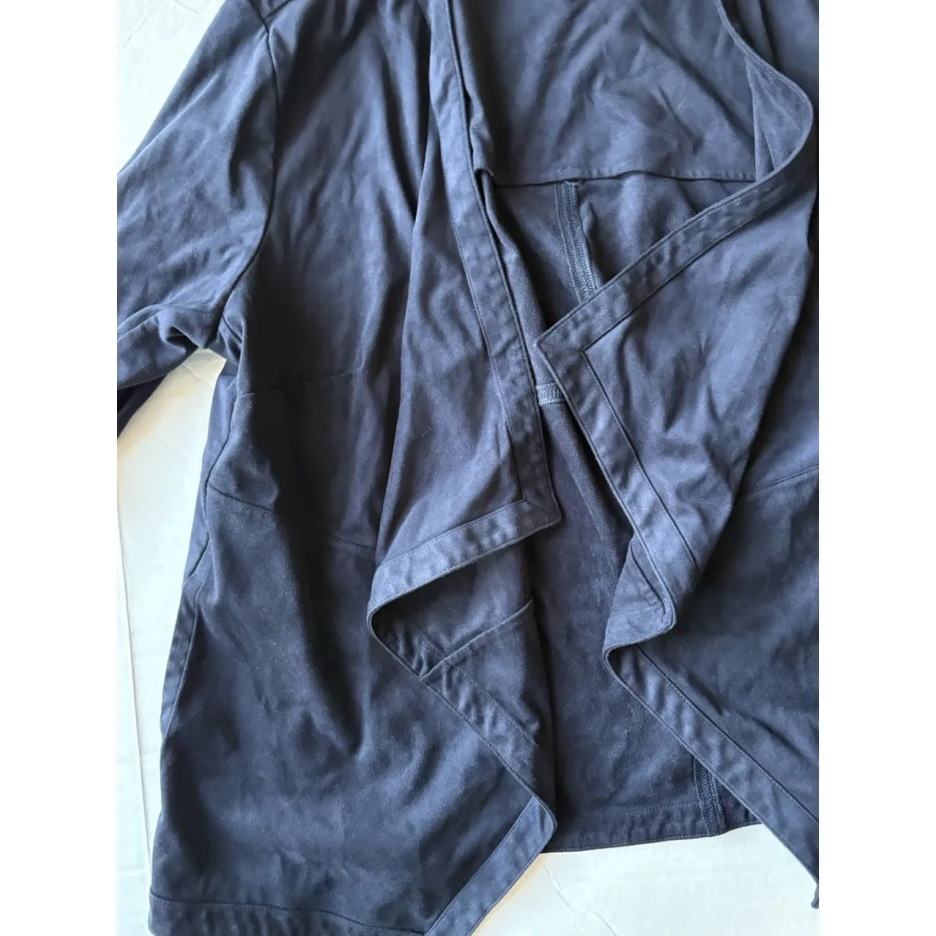 J Jill Navy Blue Open Front Faux Suede Draped Waterfall Cardigan Jacket XL - Image 2