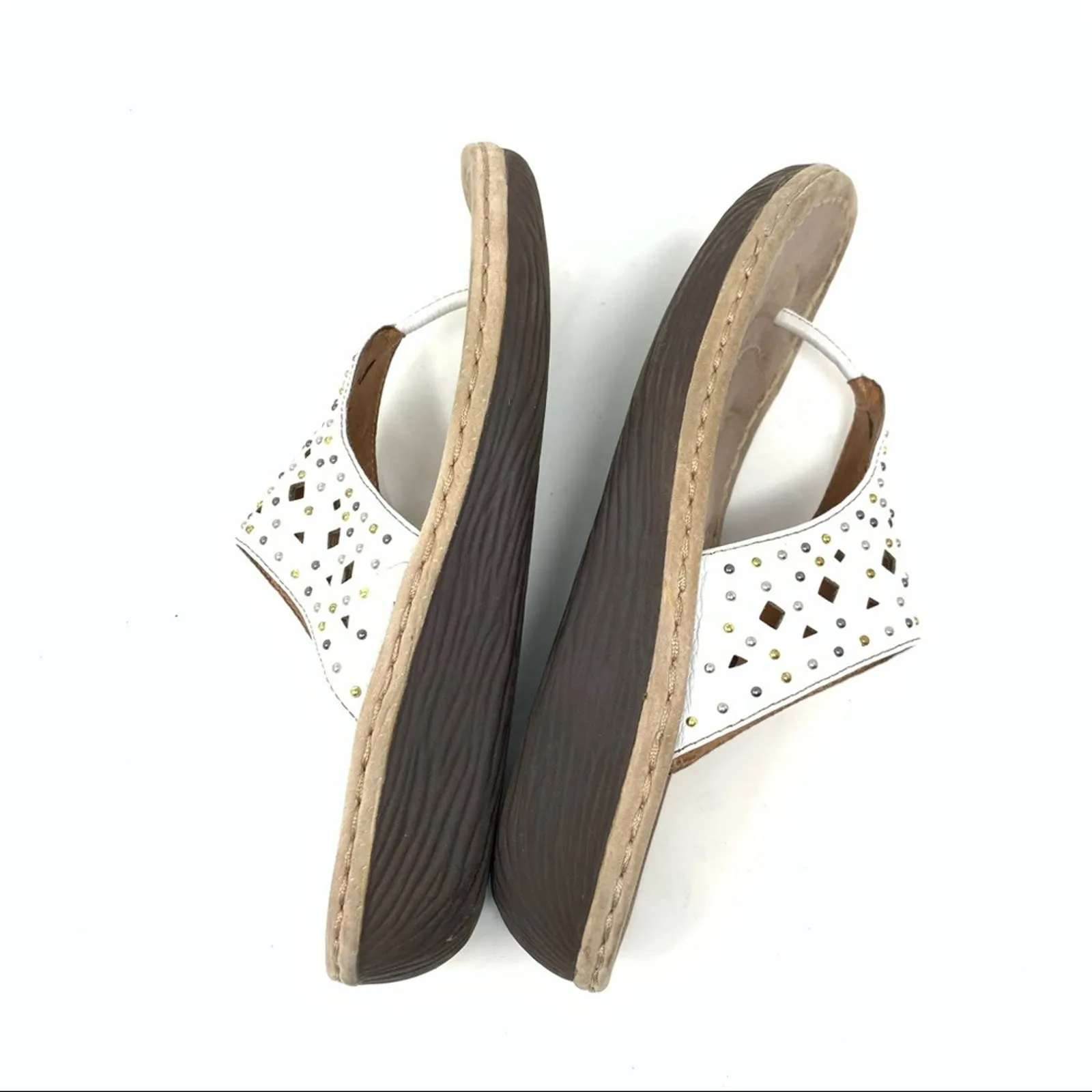 Clarks White Studded Perforated Thong Sandal 11 - Image 6