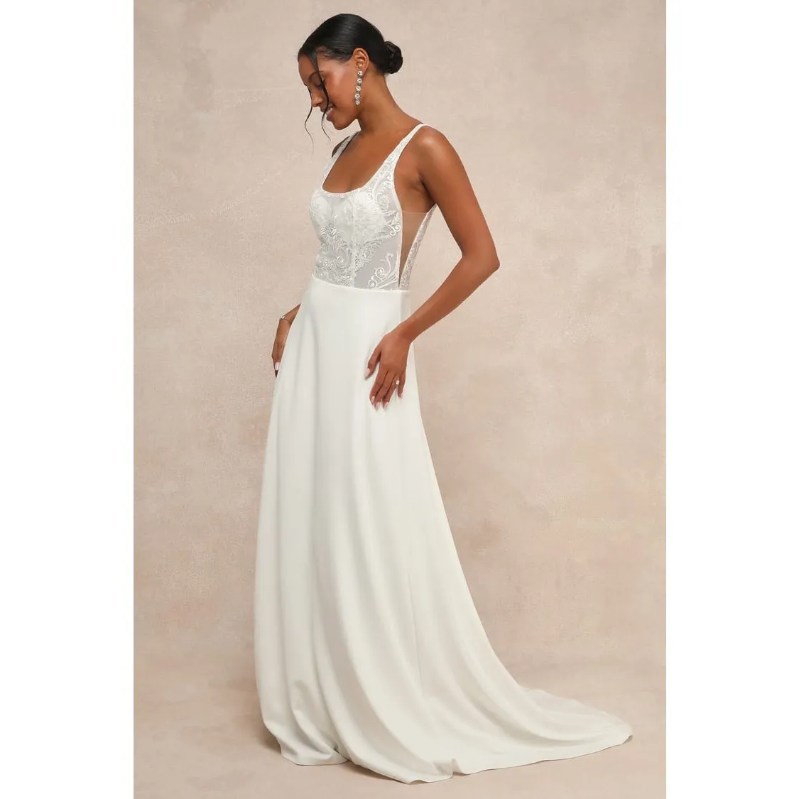 NWT Lulus Positively Romantic White Sheer Mesh Embroidered Maxi Dress Bridal S - Image 4