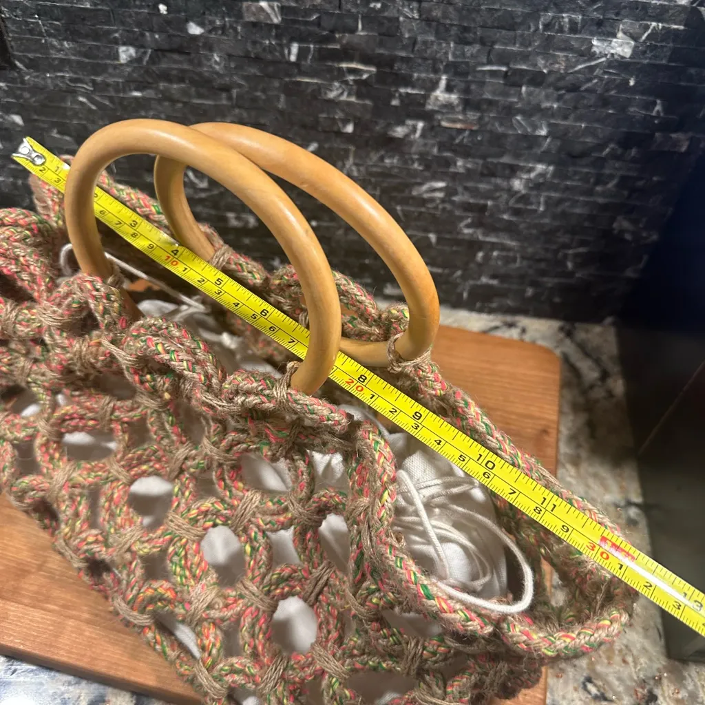 Estrella Shirleah Jute Bag Multicolor Round Wood Handles Vegan Made in India - Image 9