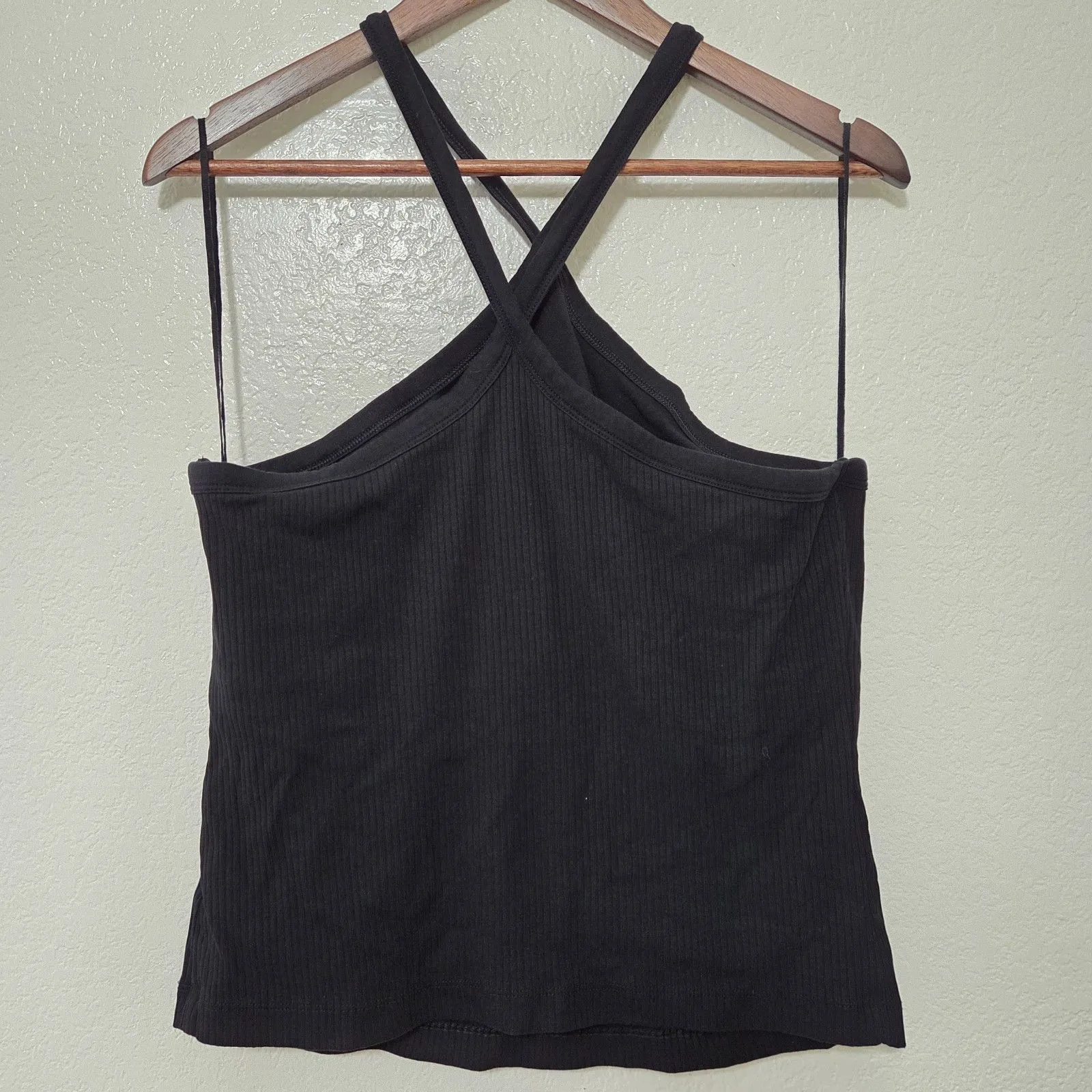 Old Navy Ribbed Fitted Halter Tank Top Women XL Black W/ Built-in Bra Brami - Image 4