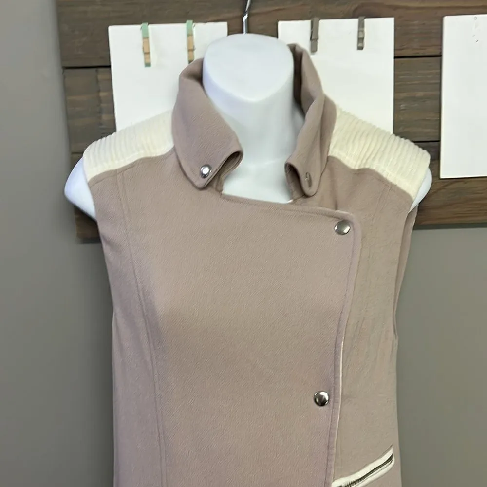 Wilfred Mauve Cream Sleeveless Classic Snap Up Zipper Accents Tunic Vest- XXS - Image 3