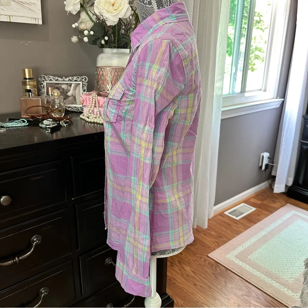 Aeropostale Signature Eighty-Seven Women’s Medium Plaid Button Down Shirt Purple - Image 5