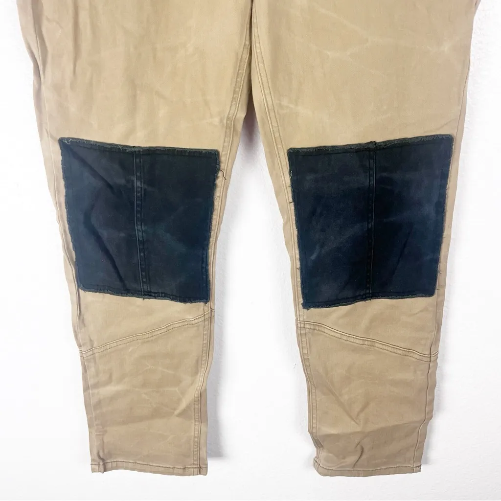 FREE PEOPLE Khaki Black Patchwork Five Pocket Cargo Style Jeans Size 12 - Image 10