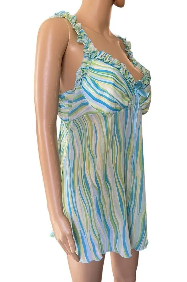 Cato Y2K Blue Green Yellow Sheer Funky Groovy Striped Coquette Lingerie Open Top - Image 4