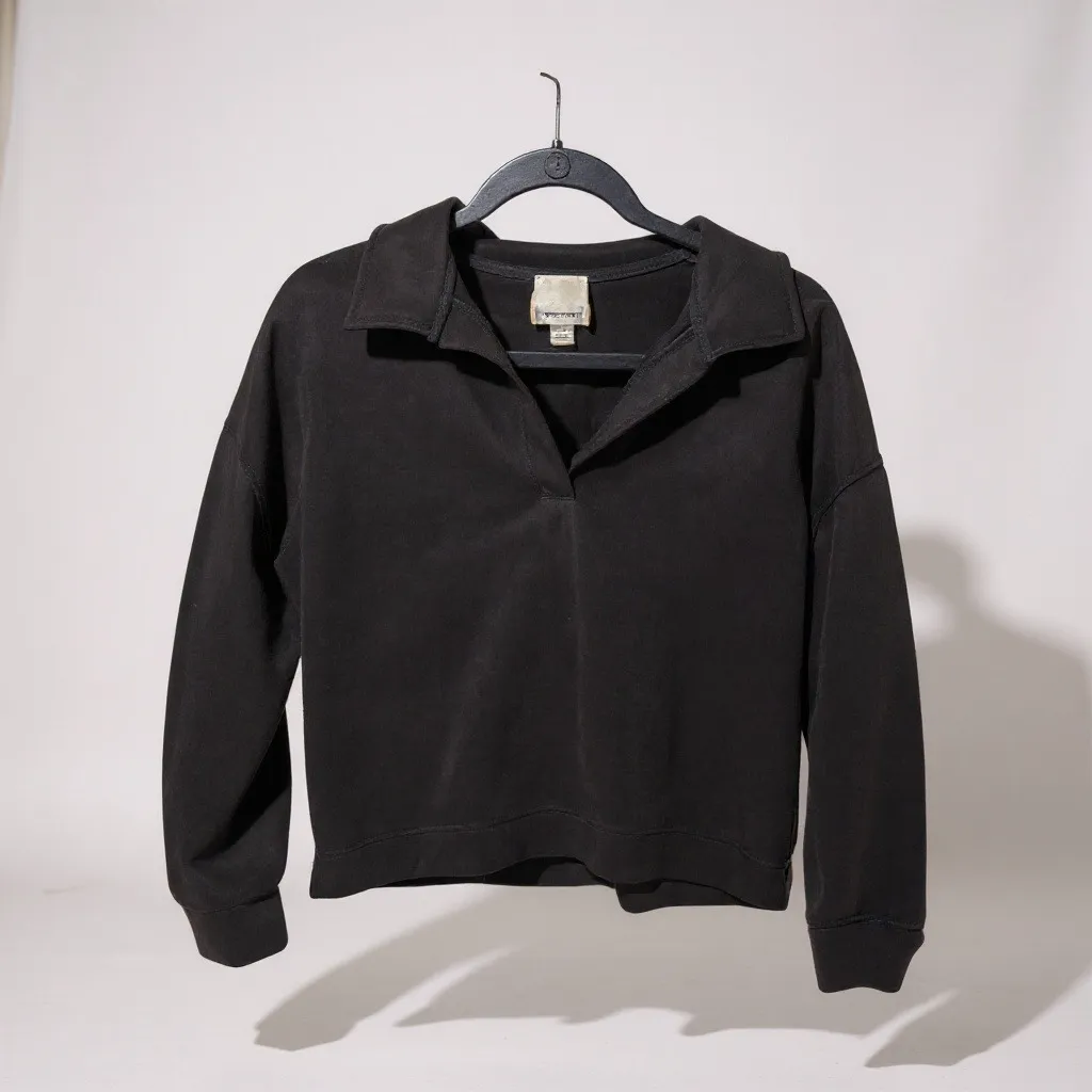 INDUSTRY Black Collared V Neck Long Sleeve Pullover Sweatshirt Top Women's L Size undefined - Image 2