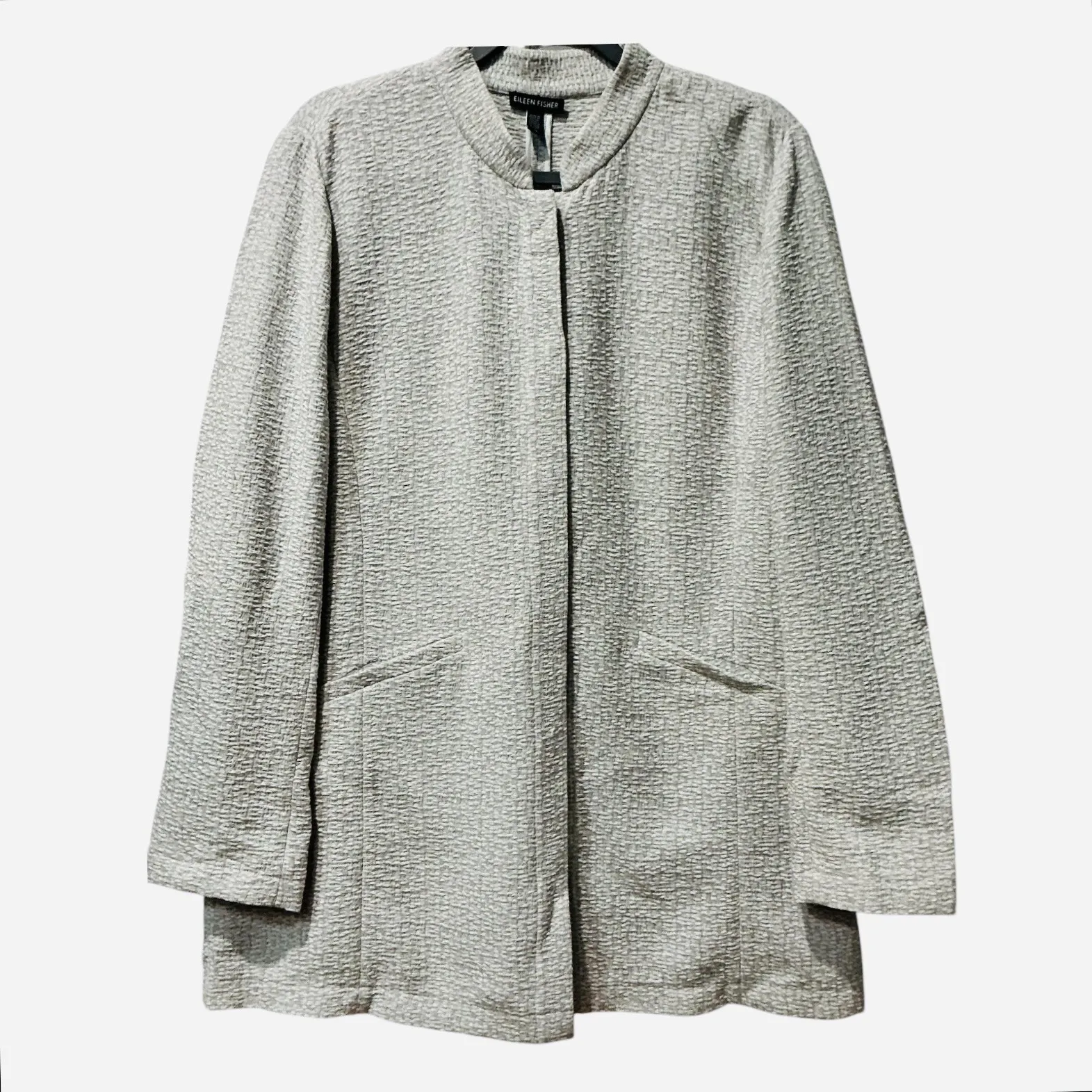 Eileen Fisher Dark Pearl Textural Cotton Tencel Stretch Stand Collar Jacket L - Image 2