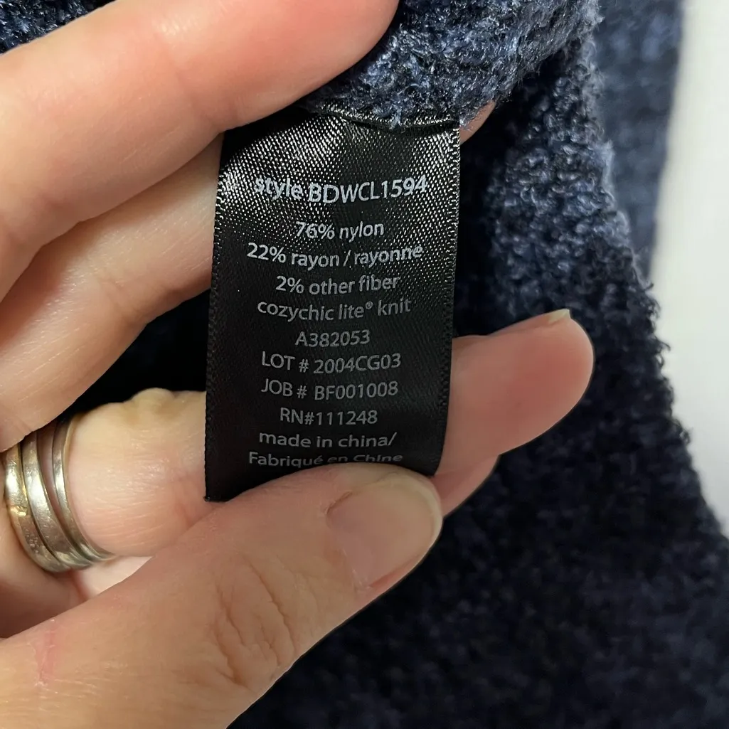 Barefoot Dreams CozyChic Lite waffle Cowlneck Pullover indigo blue size medium - Image 6