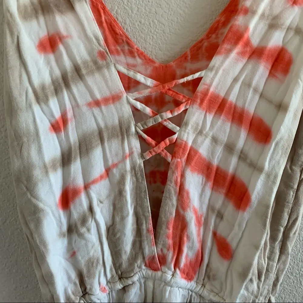 Young Fabulous & Broke Tie Dye Romper YFB Orange Tan Lightweight Playsuit Small - Image 11