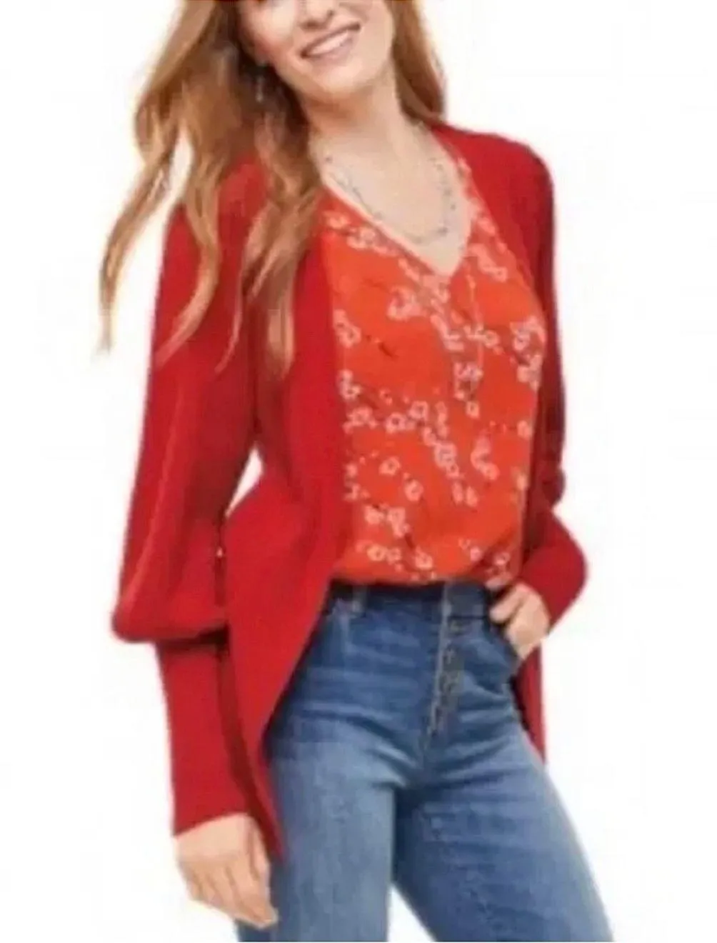 CAbi Moulin Rouge Red Ribbed Tie Waist Cabaret Cardigan Size Small - Image 2