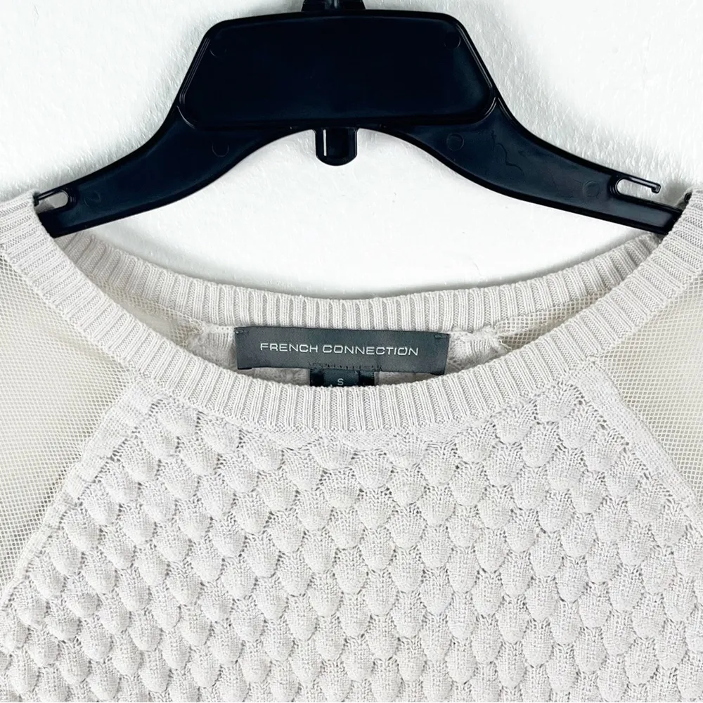 FRENCH CONNECTION Off White Wool Blend Mesh Sleeves Textured Sweater, Size Small - Image 10