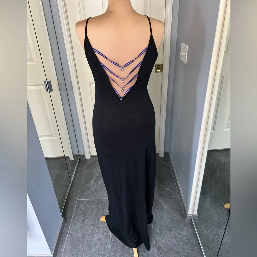 Pitusa Evil Eye Beaded‎ Open Back Black Maxi Dress Size Petite - Image 2