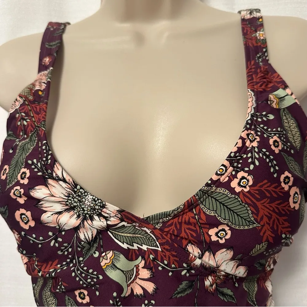 Anne Cole Size 10 20M0033 Wine Floral Print Boho Flattering One Piece Swimsuit - Image 3