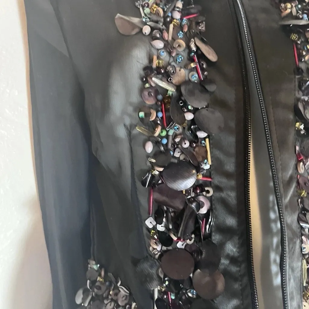 Vanessa Arantes Black Sheer Evening Jacket with Sequin Detail in size XS - Image 2