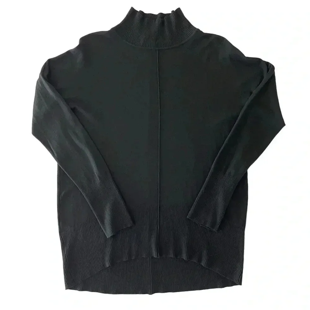 Vintage Wool Blend Long Sleeve Shirt Women M Black Mock Neck Hi-lo Hem - Image 7