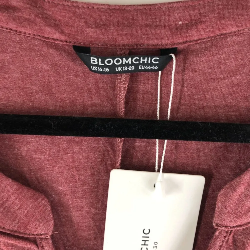 Bloomchic Womens T-Shirt Dress V Neck Pleated Short Sleeve Red 14-16 - Image 3