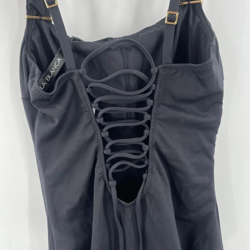 LA BLANCA Luxe Swimsuit SZ 8 Black One Piece NWT Swim Tummy Control Compression - Image 14