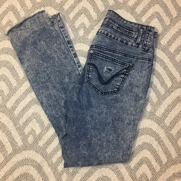 Skinny Lily Acid Wash Blue Denim Distressed Jeans, 5 Juniors - Image 2