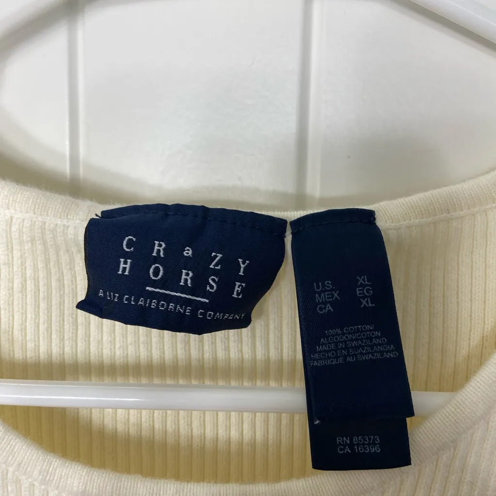 Crazy Horse Liz Claiborne‎ women’s cream ribbed knit stretch sleeveless top XL - Image 2