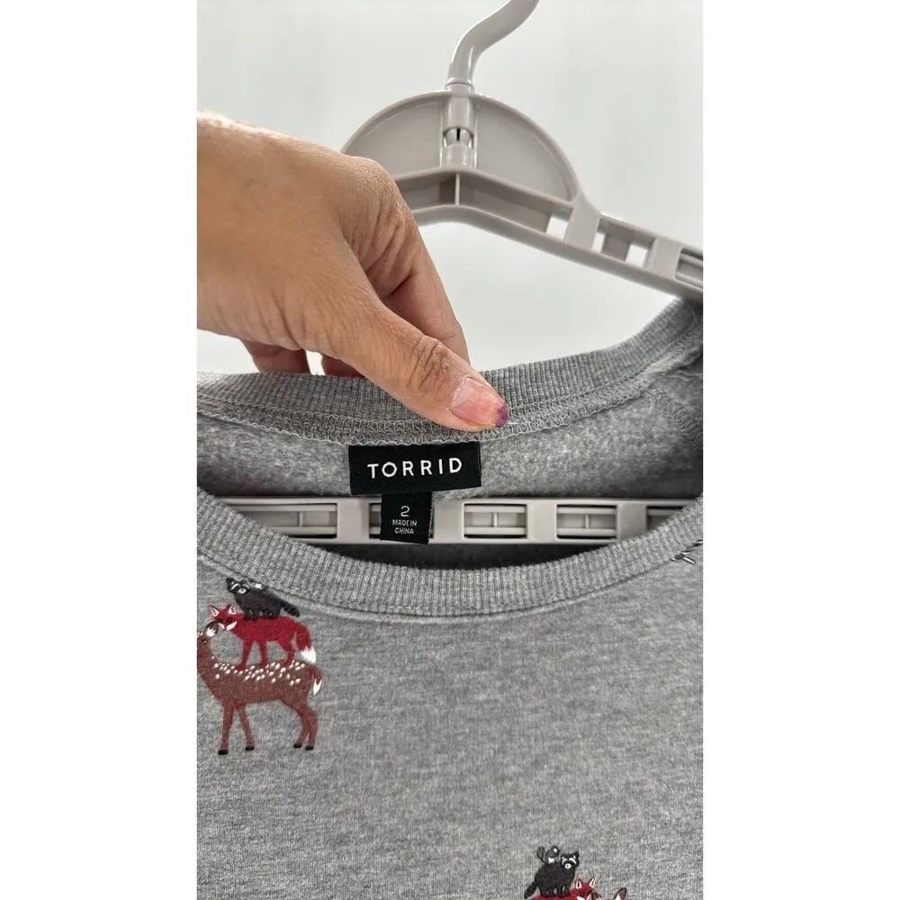 Torrid Christmas Gray Pullover Sweatshirt fall animal Novelty Print Crewneck 2x - Image 4