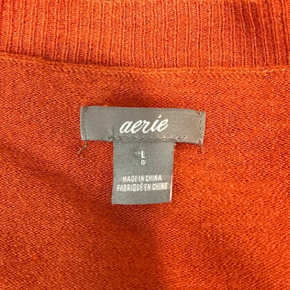 Aerie burnt orange and navy blue striped sweater with draw string waist Sz lg - Image 5