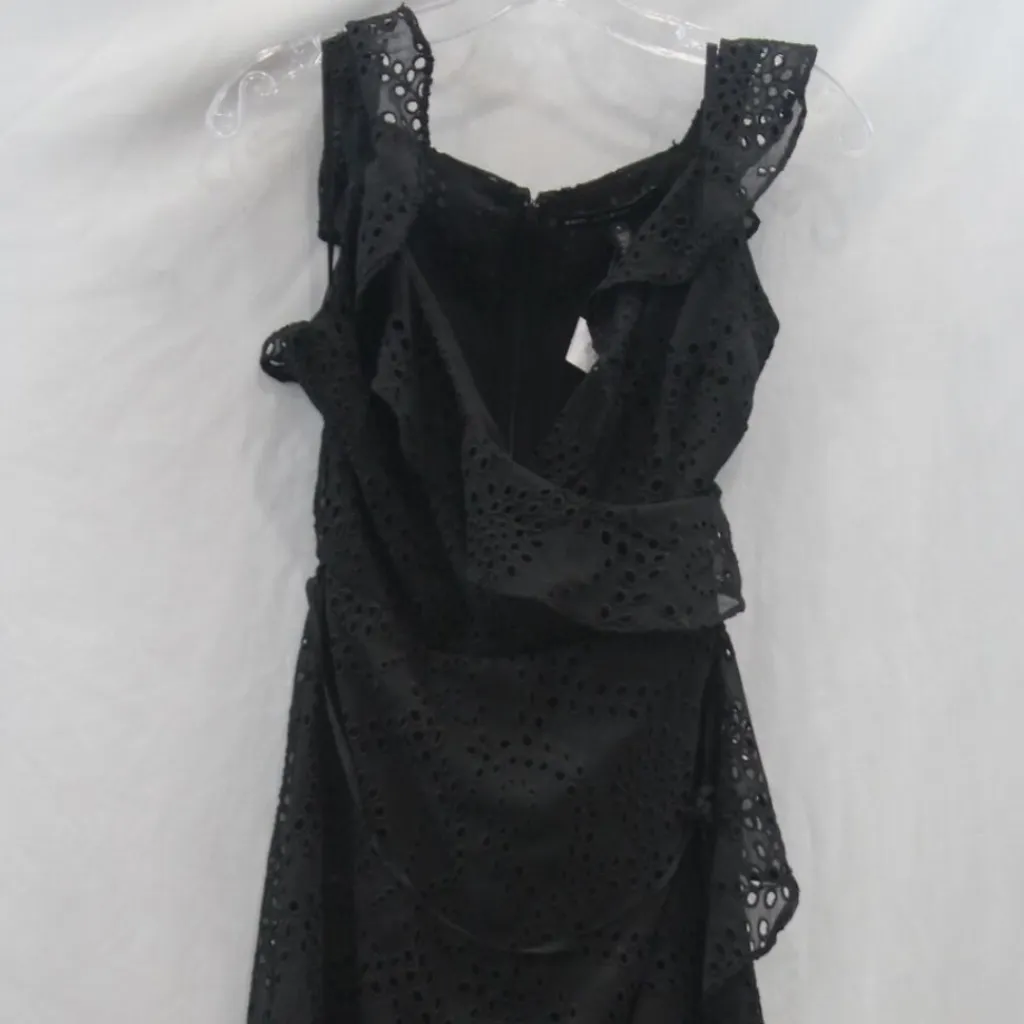WHBM Eyelet Ruffle Wrap Dress in Black sz 4 NWT - Image 5