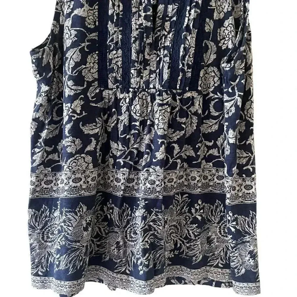 Lucky Brand Navy White Sleeveless Lace Mix Top Tie at Neck Soft SZ M # 1778 - Image 5