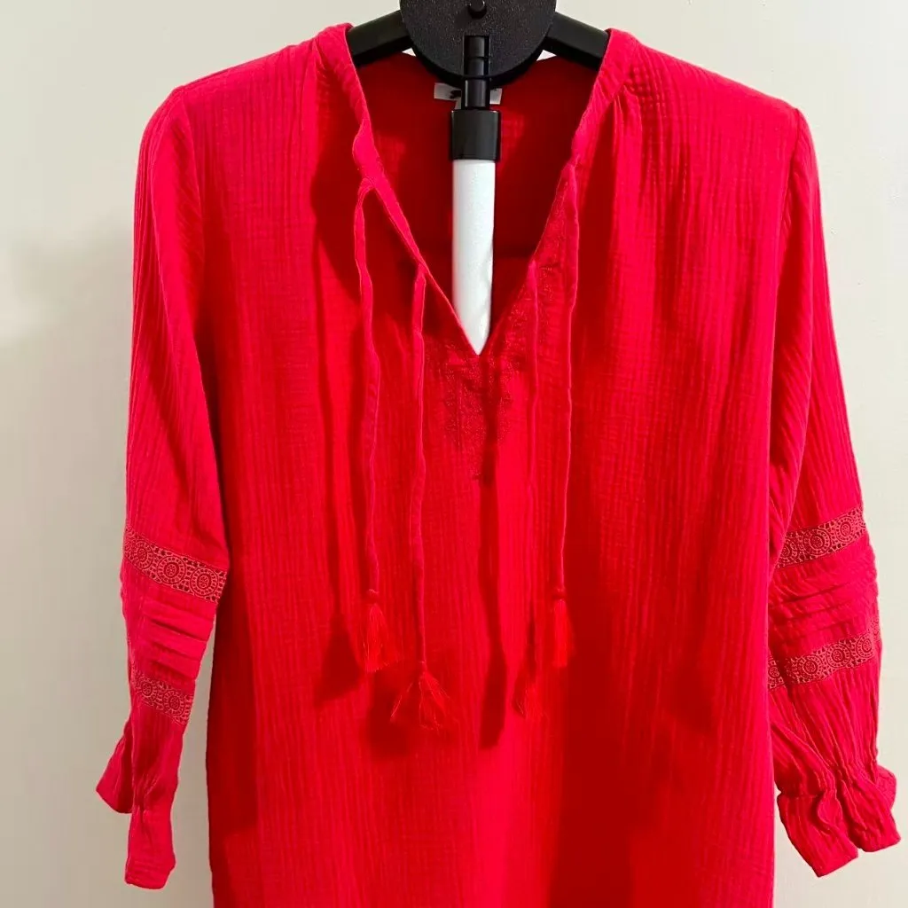 NWOT JOHNNY WAS Calme Floral Embroidered Cotton Gauze Tassel Mini Dress Size S - Image 11