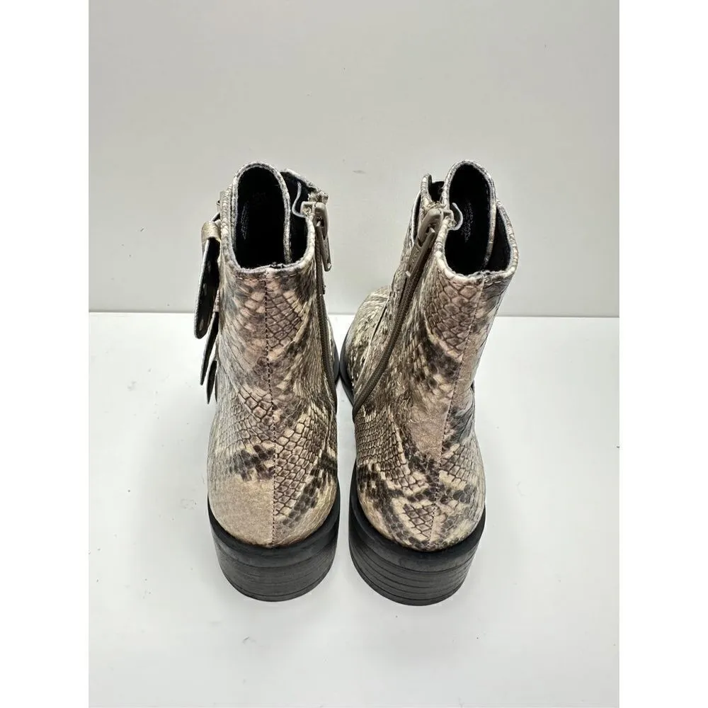 STEVEN NEW YORK Beige Snake Buckle Accent Studded Hazan Almond Toe Block Heel Black Size 6.5 - Image 8