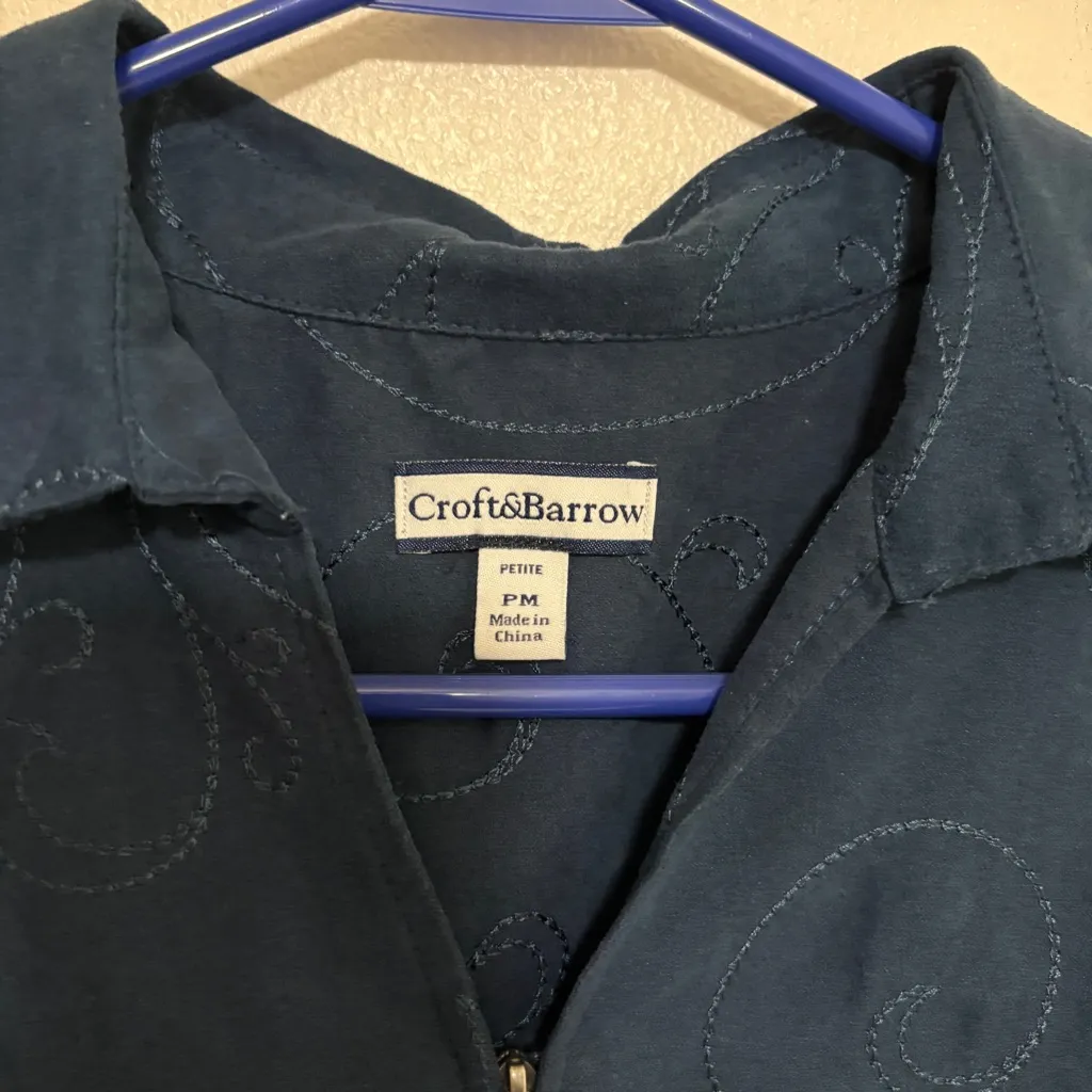 Croft & Barrow Womans Zip Front Jacket Blazer Faux Suede Blue Size Petite M - Image 6