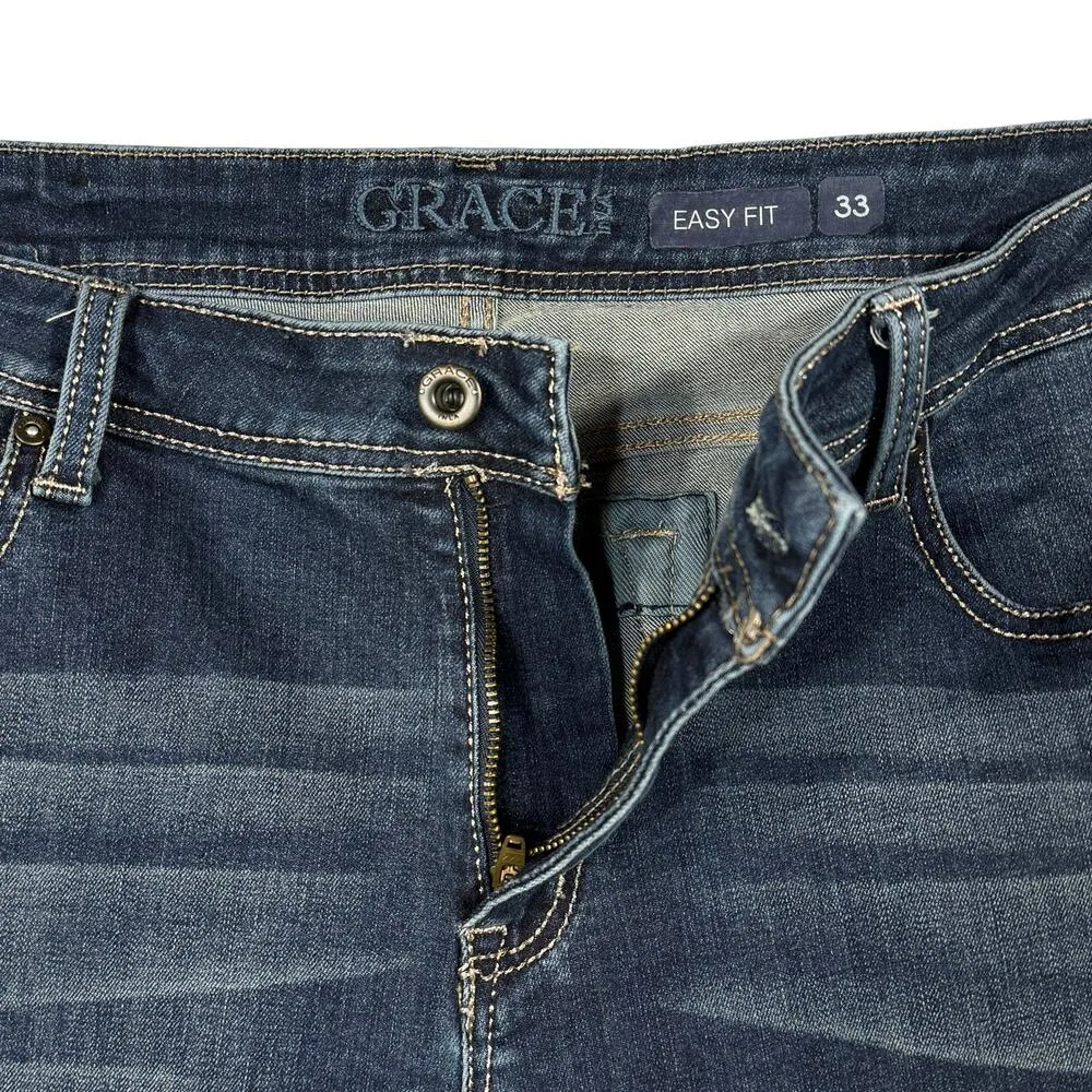 Grace in LA SZ 33 Easy Fit Straight Jeans Embroidered Stretch Mid-Rise Whiskered - Image 4