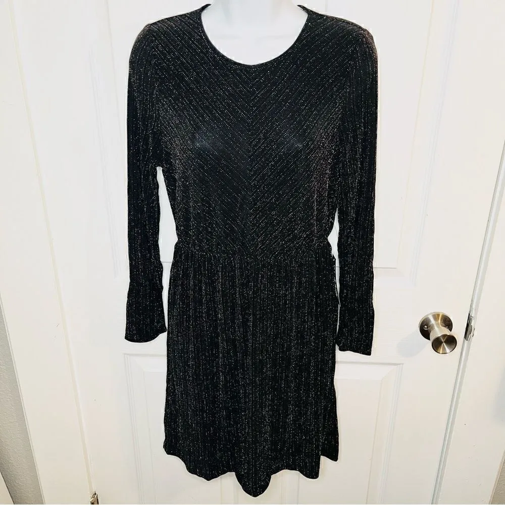 Modcloth Shimmer On Show Metallic Faux Wrap Dress Black Sparkle M NWT - Image 3