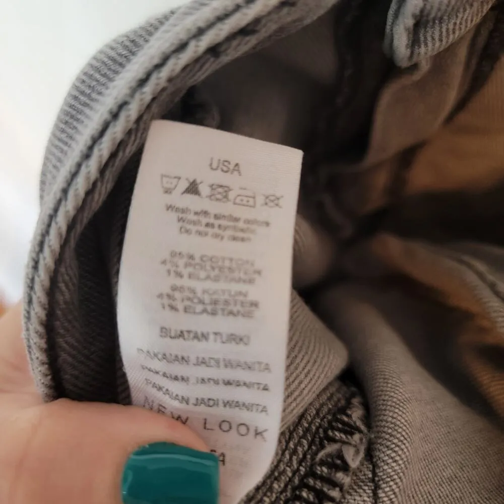 New Look Washed Grey Raw Hem High Waisted Hallie Skinny Jeans Size 4 - Image 3