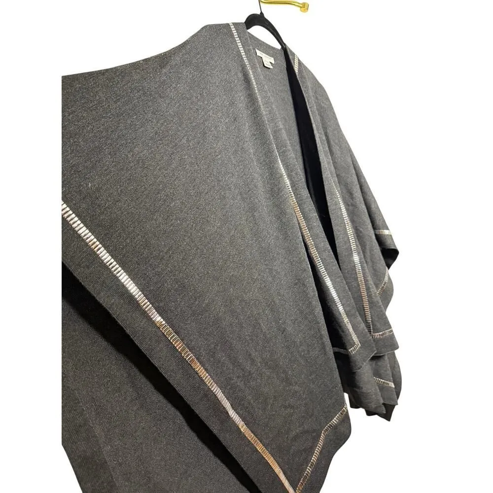 St. John Grey Cape Poncho – Silver Trim Wool Blend, One Size - Image 4