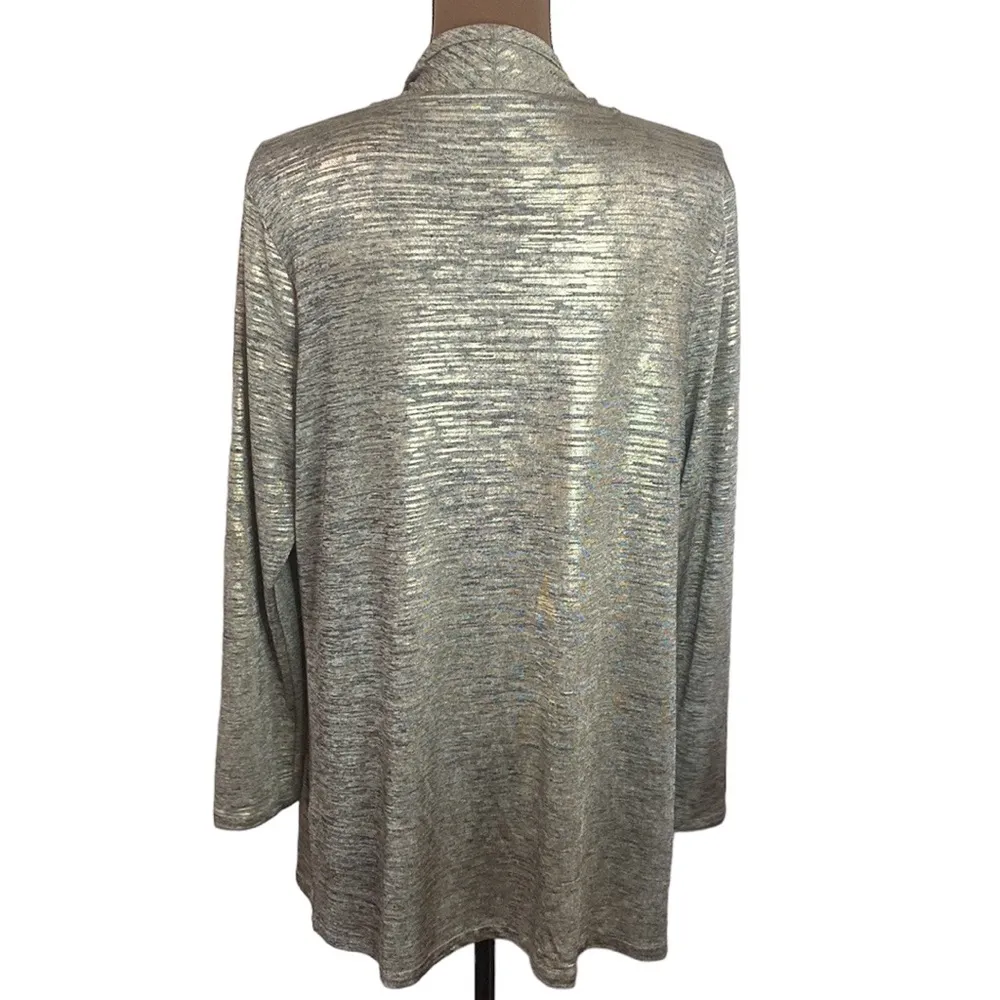 New Calvin Klein Metallic Flyaway waterfall gold foil cascading cardigan size L - Image 3