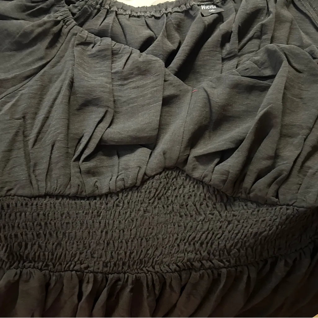 NEW Plus Size V Neck Short Sleeve Smocked Elastic Waist Ruffle Hem Maxi Dress 1X Black - Image 3