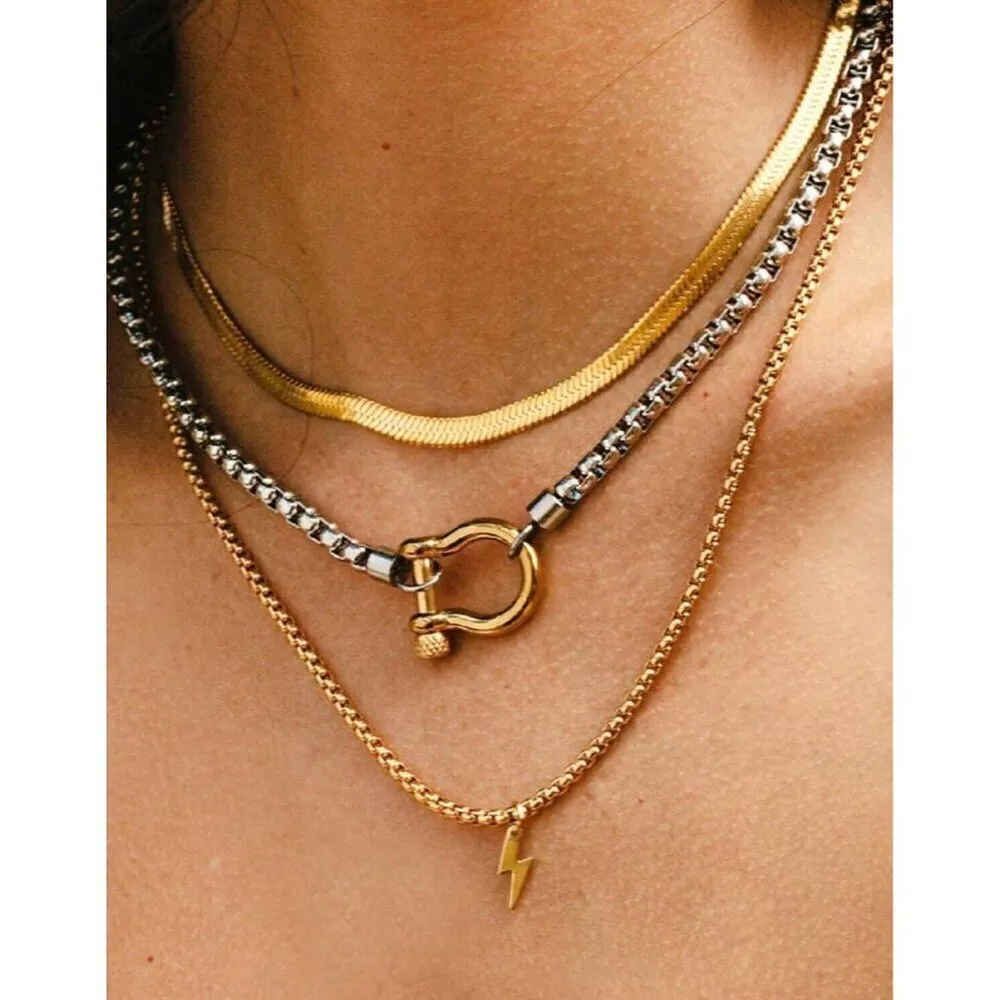 18K Gold Plated Carabiner Screw Lock Necklace Stainless Steel Womens Jewelry - Image 3