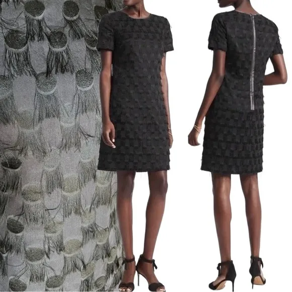 Banana Republic Flowy Eyelash Fringe Navy Blue Mini Statement Shift Dress Size 0 - Image 2