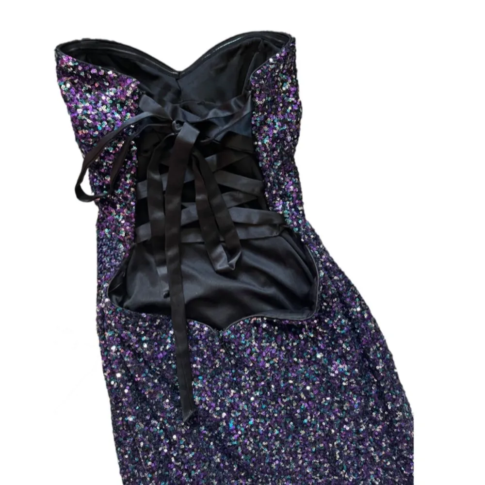 Alyce Paris STRAPLESS sequined high low evening gown multicolor prom formal - Image 11