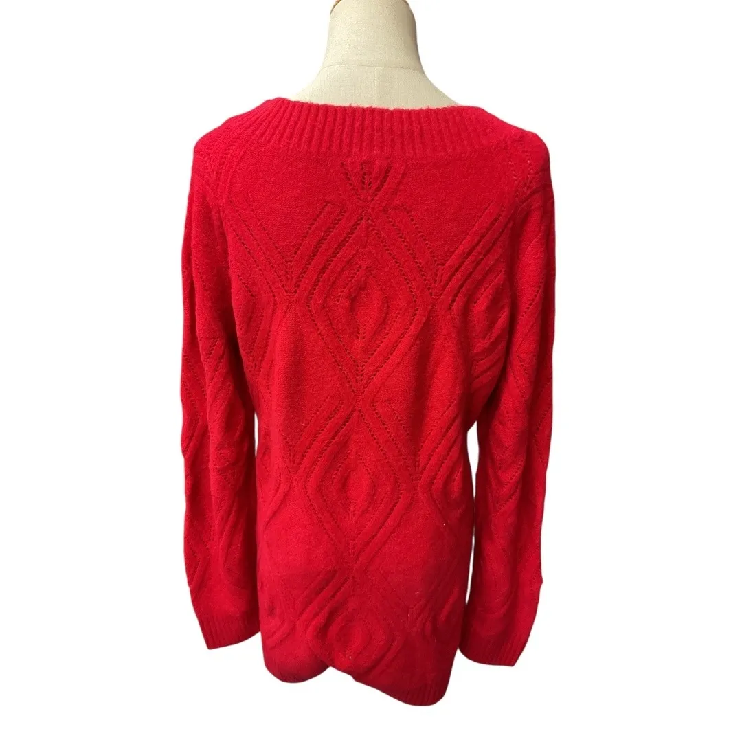 Talbots Diamond Knit Sweater Tunic Long Sleeve Pullover Sweater Red Size Medium‎ - Image 4