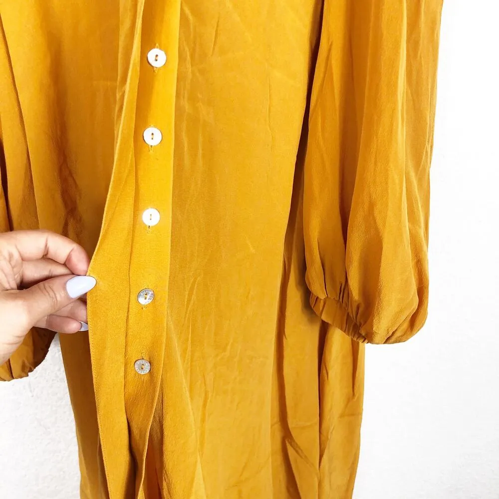 NWOT Silvia Tcherassi Magnolia Silk Midi Dress Small Cold Shoulder Button Front Yellow - Image 11