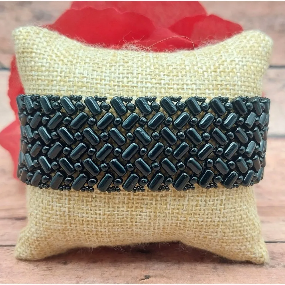 Black Glass Bead Lot of 2 Choker Necklace Thick Bead Bracelet - Image 9