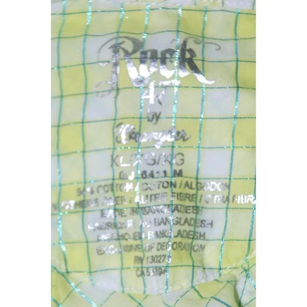 Rock 47 By Wrangler Girls Green Plaid Western Shirt Size XL LS Snap Button Up - Image 6