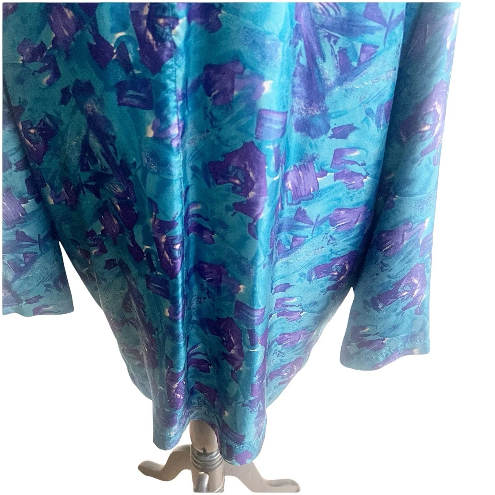 Carole Little Vintage 100% Silk Cardigan Style Sleep Shirt Blue Patchwork 14W Size undefined - Image 4