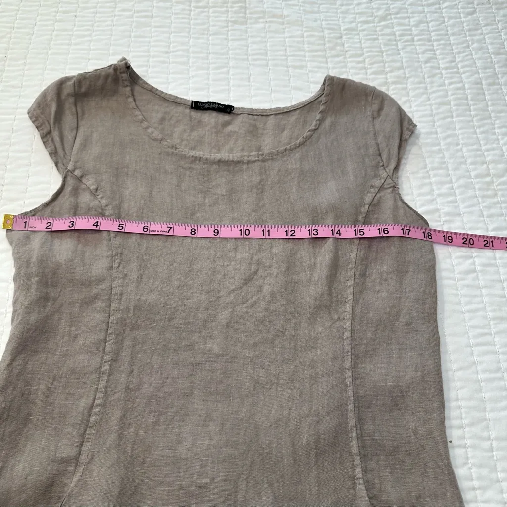 Lungo L’arno Made in Italy 100 % Linen Taupe/Fango Sleeveless Dress Size S Tan - Image 5