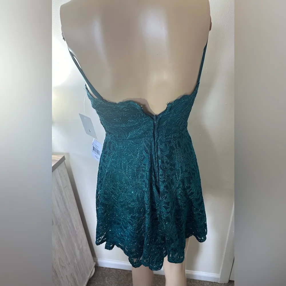 Pear culture Lace ruffle trim sparkly babydoll prom dress Green - Image 8