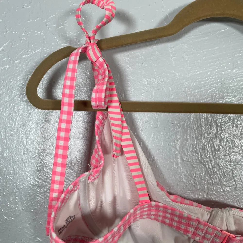 Aerie Women Plus Size XXL Pink White Gingham Stripe Bikini Top Underwire Tie - Image 5